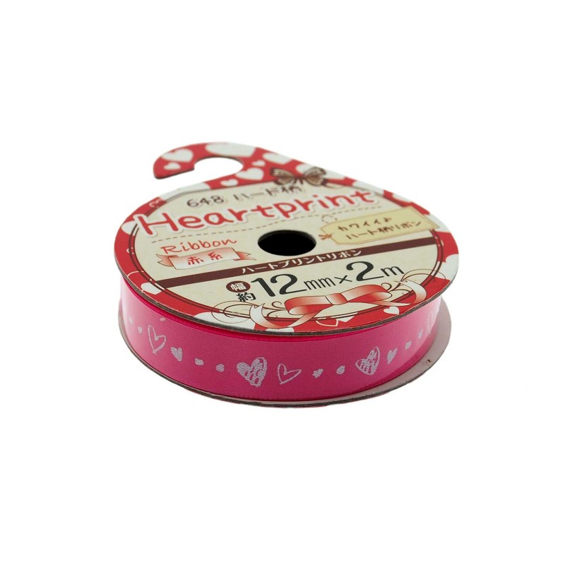 Ribbon Printed Small Hearts Red 12mm x 2m